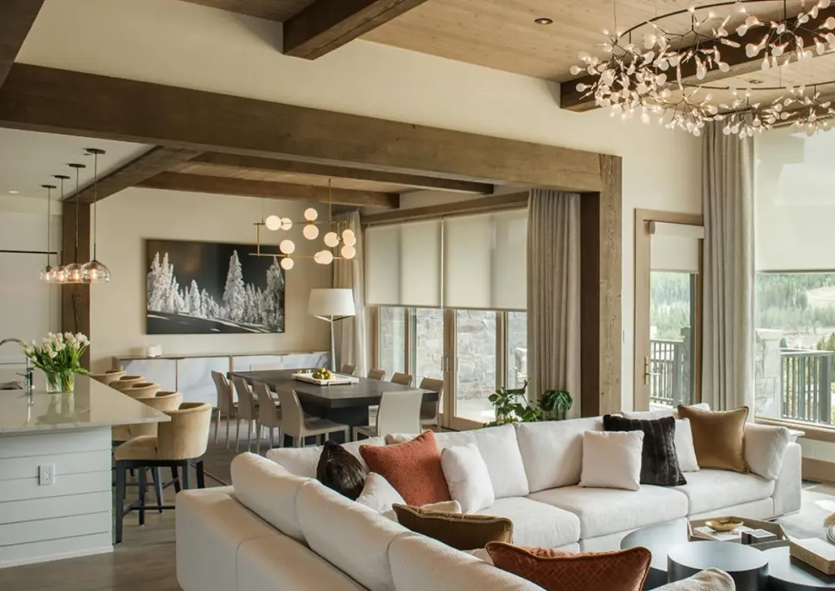 Modern luxury interior with sleek furniture and pendant lighting